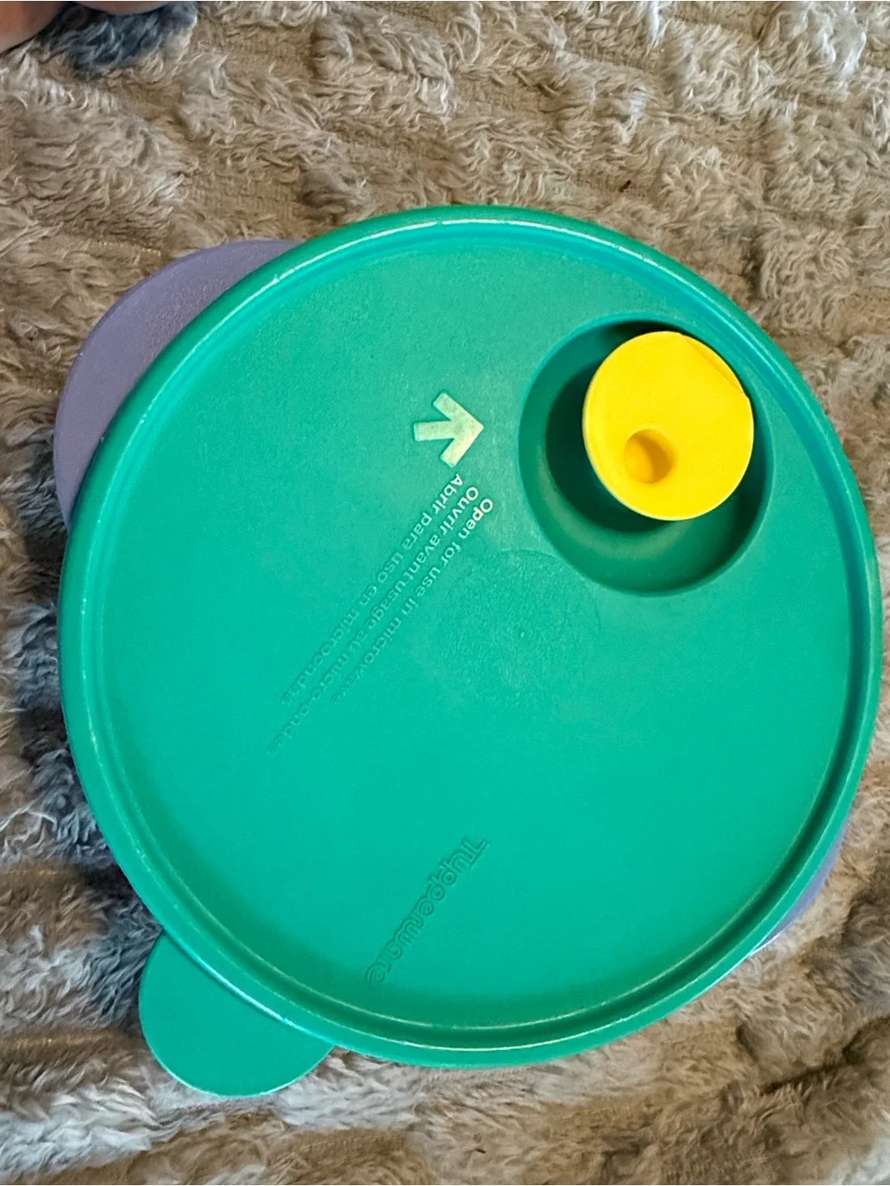 Vintage Tupperware Divided Snack Plate with Lid in Teal, Purple & Yellow